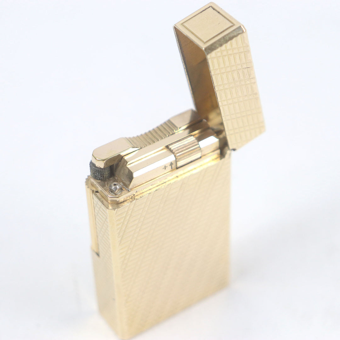 外装極美品□Dupont デュポン ライン1 ロング チェック柄 スクエア型 ローラー式 喫煙具 ガスライター ゴールド フランス製 着火不可