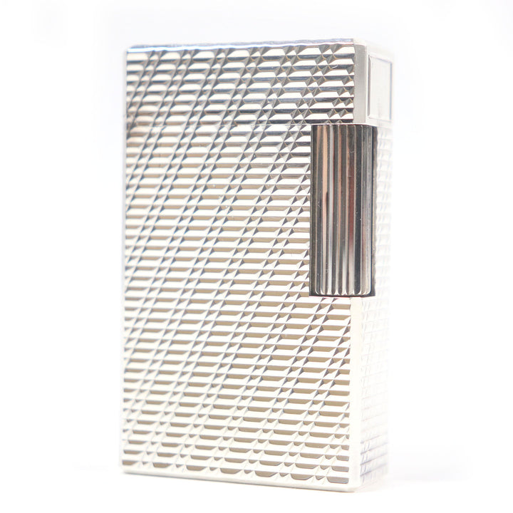 外装美品□Dupont デュポン ライン1 ロング チェック柄 スクエア ローラー式 喫煙具 ガスライター シルバー フランス製 メンズ 着火不可