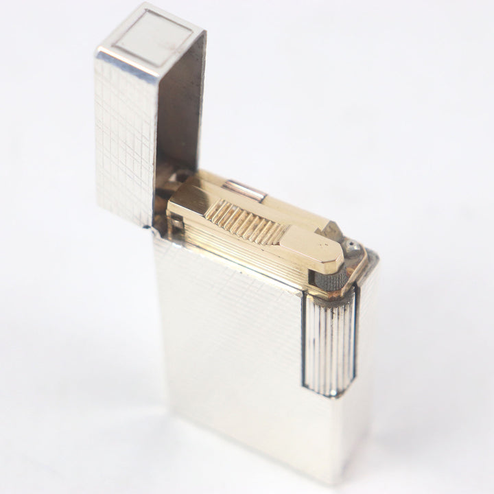 外装美品□Dupont デュポン ライン1 ロング チェック柄 スクエア ローラー式 喫煙具 ガスライター シルバー フランス製 メンズ 着火不可