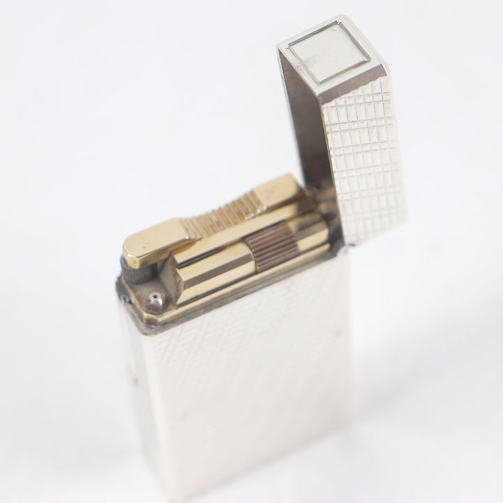 外装美品□Dupont デュポン ライン1 ロング チェック柄 スクエア ローラー式 喫煙具 ガスライター シルバー フランス製 メンズ 着火不可