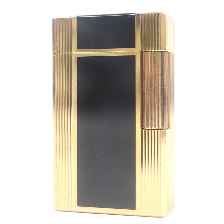 外装美品□Dupont デュポン ライン1 ロング ラッカー 都彭 スクエア型 喫煙具 ガスライター ブラック ゴールド フランス製 着火不可