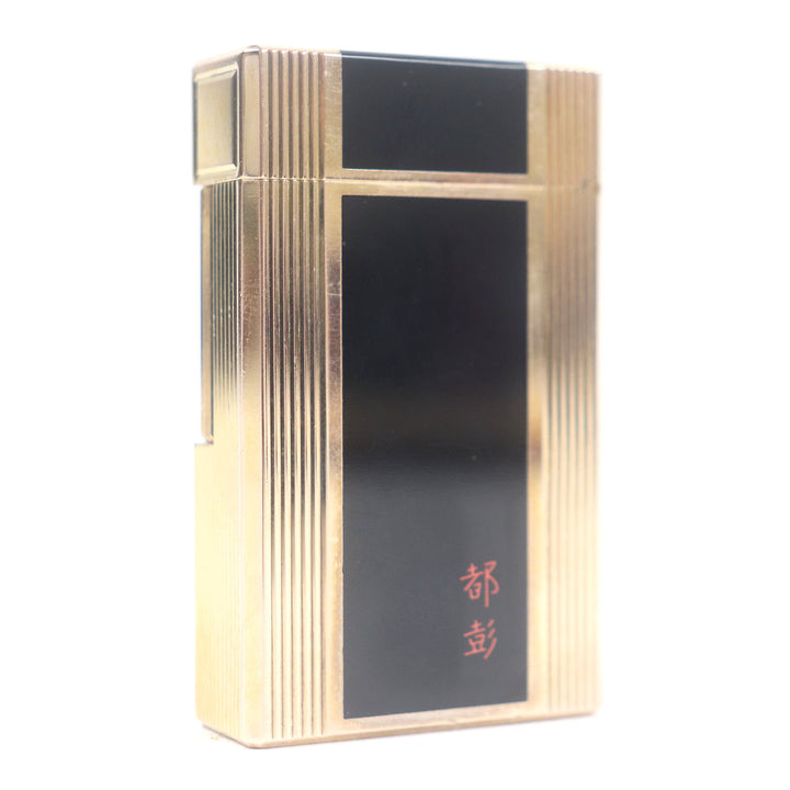 外装美品□Dupont デュポン ライン1 ロング ラッカー 都彭 スクエア型 喫煙具 ガスライター ブラック ゴールド フランス製 着火不可