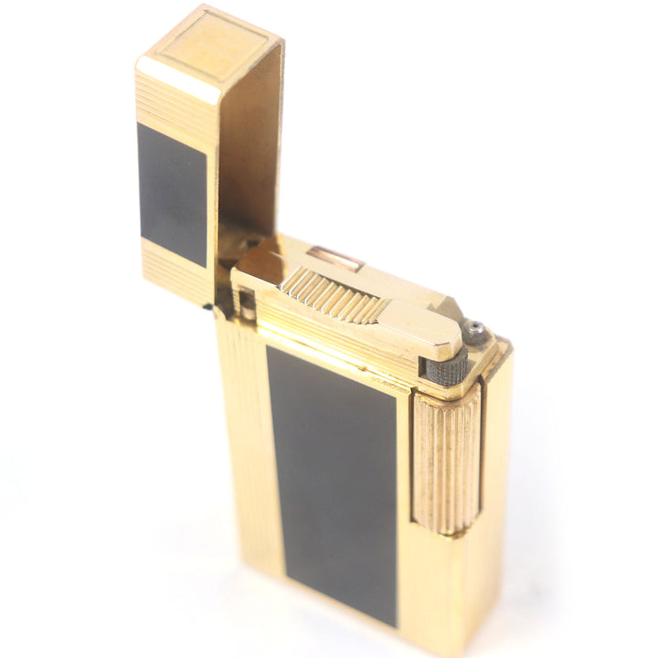 外装美品□Dupont デュポン ライン1 ロング ラッカー 都彭 スクエア型 喫煙具 ガスライター ブラック ゴールド フランス製 着火不可