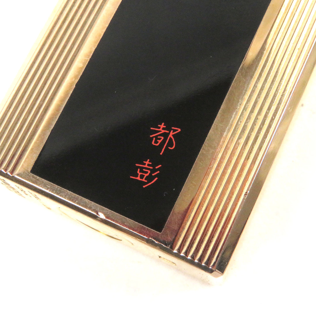外装美品□Dupont デュポン ライン1 ロング ラッカー 都彭 スクエア型 喫煙具 ガスライター ブラック ゴールド フランス製 着火不可