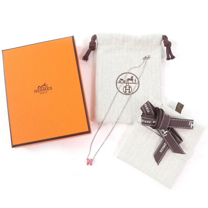極美品△HERMES エルメス Mini Pop H pendant ミニポップ H ペンダント ネックレス ピンク シルバー 箱・保存袋付 フランス製 レディース