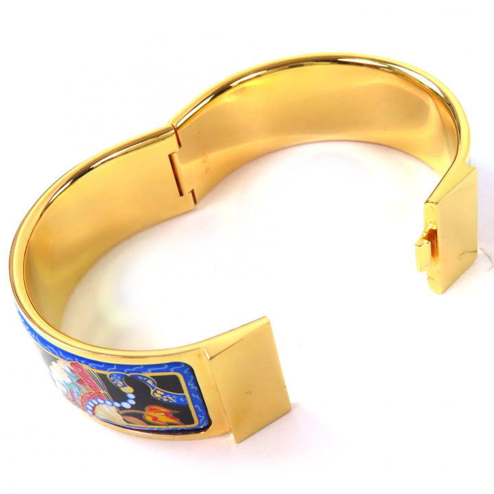 美品△HERMES エルメス ロケ エマイユGM 扇子柄 七宝焼き バングル ブレスレット アクセサリー ゴールド マルチカラー 箱付き レディース