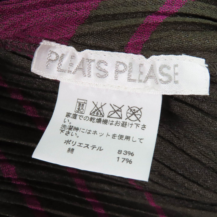 美品☆PLEATS PLEASE プリーツプリーズ イッセイミヤケ PP93-JK676 ハイネック 半袖 ワンピース ブラウン パープル 3 正規品 レディース