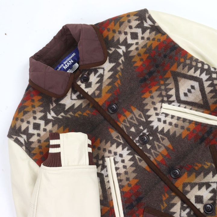 極美品○JUNYA WATANABE MAN PENDLETO 22AW WJ-J019 Wネーム ネイティブパターン バーシティジャケット スタジャン S 正規品 メンズ