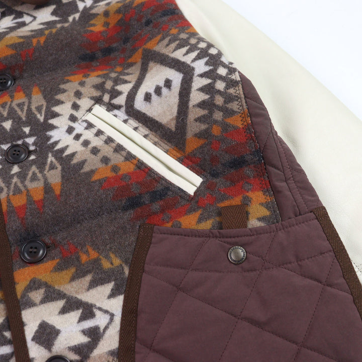 極美品○JUNYA WATANABE MAN PENDLETO 22AW WJ-J019 Wネーム ネイティブパターン バーシティジャケット スタジャン S 正規品 メンズ