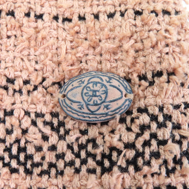 極美品★CHANEL シャネル P57978 裏地シルク100％ ココ金具付 Vネック フレンチスリーブ 膝丈 ツイード ワンピース ブラウン 38 正規品