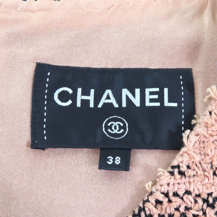 極美品★CHANEL シャネル P57978 裏地シルク100％ ココ金具付 Vネック フレンチスリーブ 膝丈 ツイード ワンピース ブラウン 38 正規品