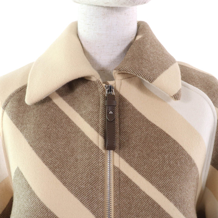 極美品★HERMES エルメス 22AW 2H0133DI ウール シルク混 レザーZIP ラグランスリーブ モザイク コート ベージュ ブラウン 36 レディース