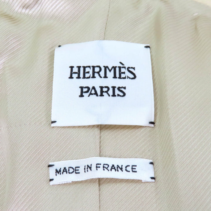 極美品★HERMES エルメス 22AW 2H0133DI ウール シルク混 レザーZIP ラグランスリーブ モザイク コート ベージュ ブラウン 36 レディース