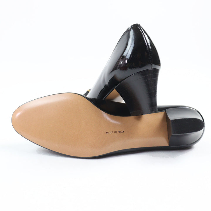 極美品▲Salvatore Ferragamo サルヴァトーレフェラガモ 67035 MAIL ヴァラリボン レザーパンプス ブラック ゴールド金具 5 箱・保存袋付