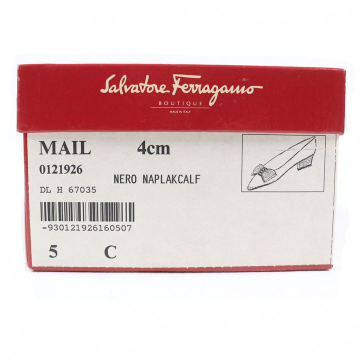極美品▲Salvatore Ferragamo サルヴァトーレフェラガモ 67035 MAIL ヴァラリボン レザーパンプス ブラック ゴールド金具 5 箱・保存袋付