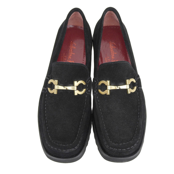 極美品▲Salvatore Ferragamo SPORT サルヴァトーレ フェラガモ スポーツ ダブルガンチーニ スウェードレザーローファー ブラック 5.5