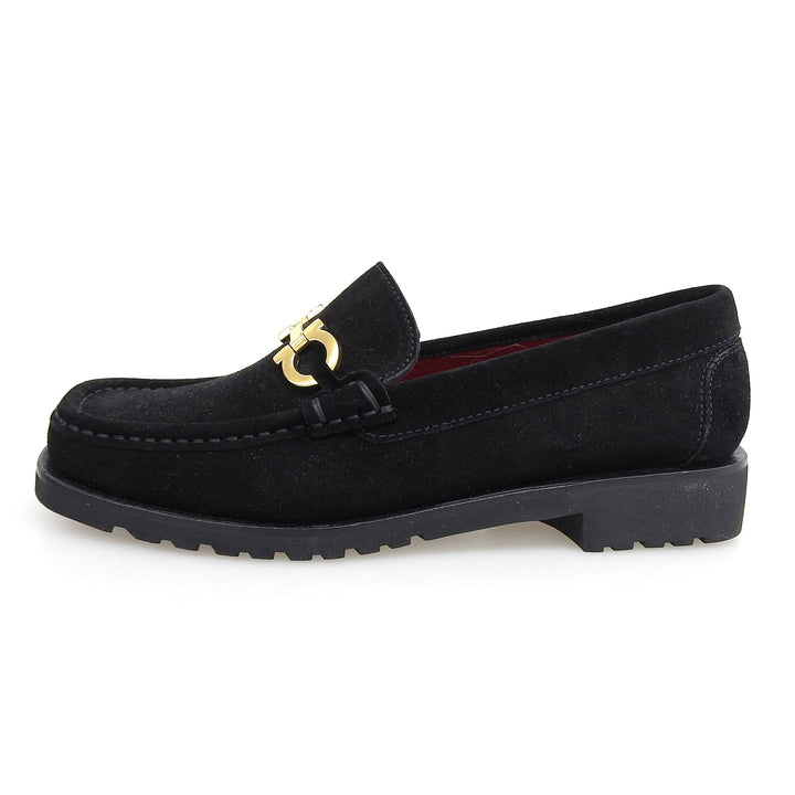 極美品▲Salvatore Ferragamo SPORT サルヴァトーレ フェラガモ スポーツ ダブルガンチーニ スウェードレザーローファー ブラック 5.5