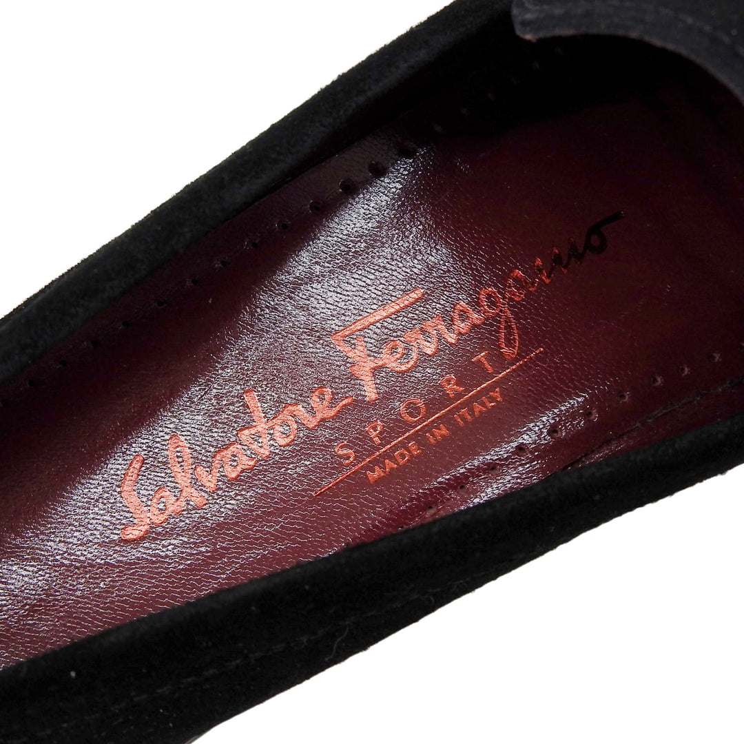 極美品▲Salvatore Ferragamo SPORT サルヴァトーレ フェラガモ スポーツ ダブルガンチーニ スウェードレザーローファー ブラック 5.5