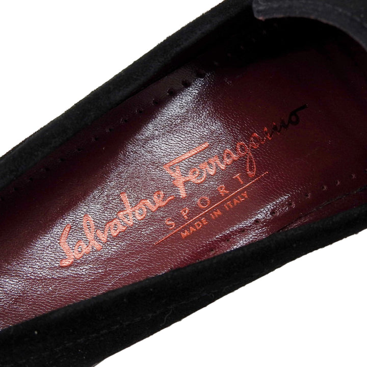 極美品▲Salvatore Ferragamo SPORT サルヴァトーレ フェラガモ スポーツ ダブルガンチーニ スウェードレザーローファー ブラック 5.5