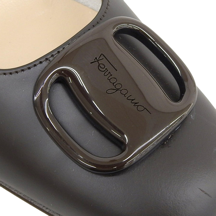 極美品▲Salvatore Ferragamo サルヴァトーレフェラガモ FRAGOLA ヴァラ レザーパンプス ダークブラウン 6 箱付き イタリア製 レディース