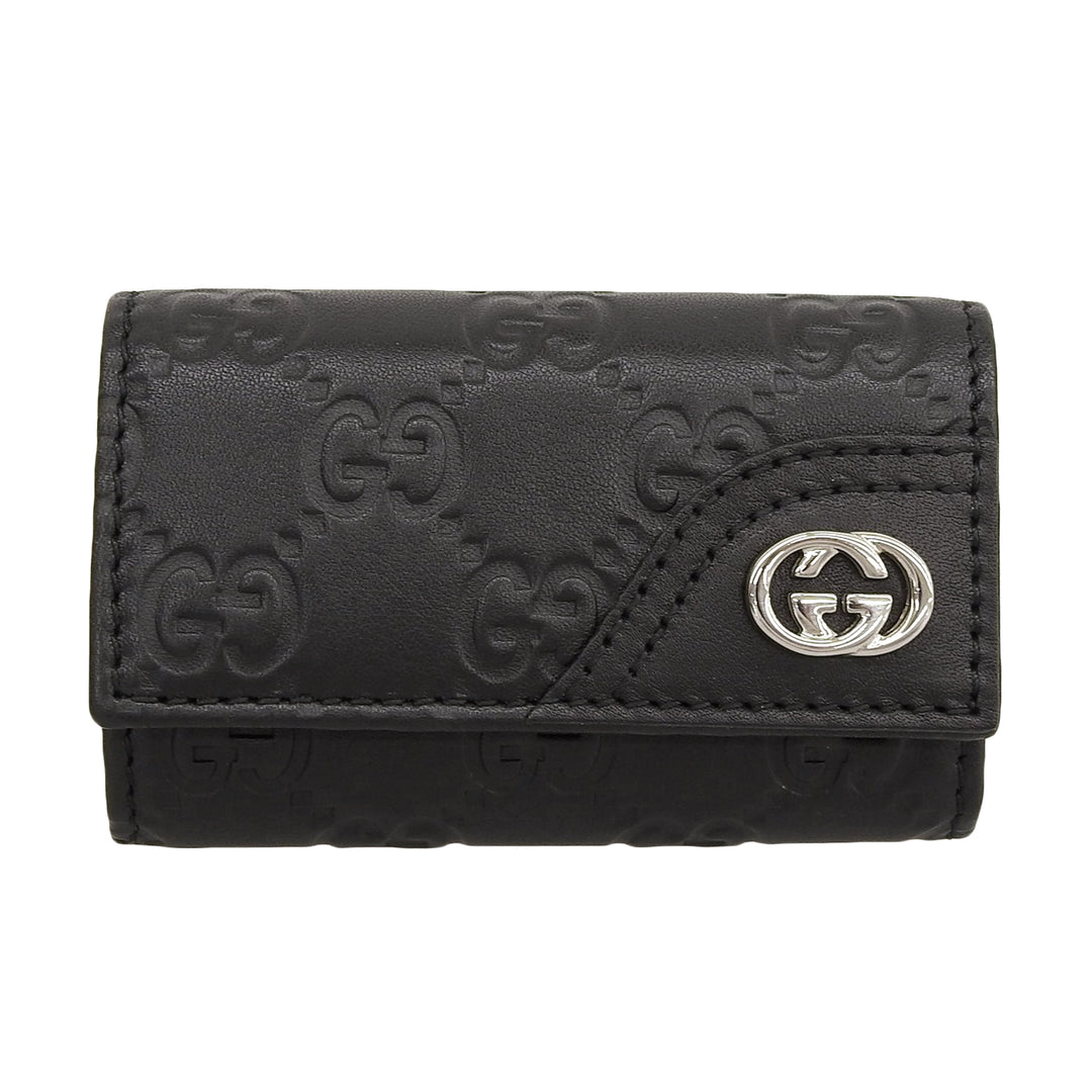 極美品▲GUCCI グッチ 181680 グッチシマ インターロッキングG 6連 レザー キーケース ブラック シルバー金具 箱付き イタリア製 メンズ