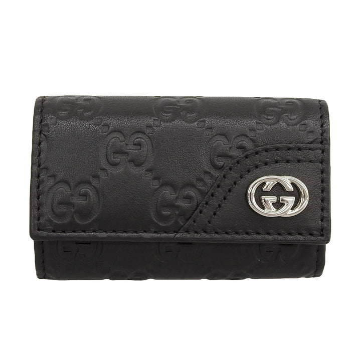 極美品▲GUCCI グッチ 181680 グッチシマ インターロッキングG 6連 レザー キーケース ブラック シルバー金具 箱付き イタリア製 メンズ