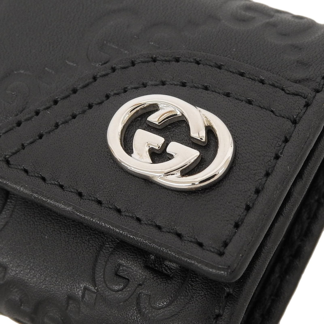 極美品▲GUCCI グッチ 181680 グッチシマ インターロッキングG 6連 レザー キーケース ブラック シルバー金具 箱付き イタリア製 メンズ