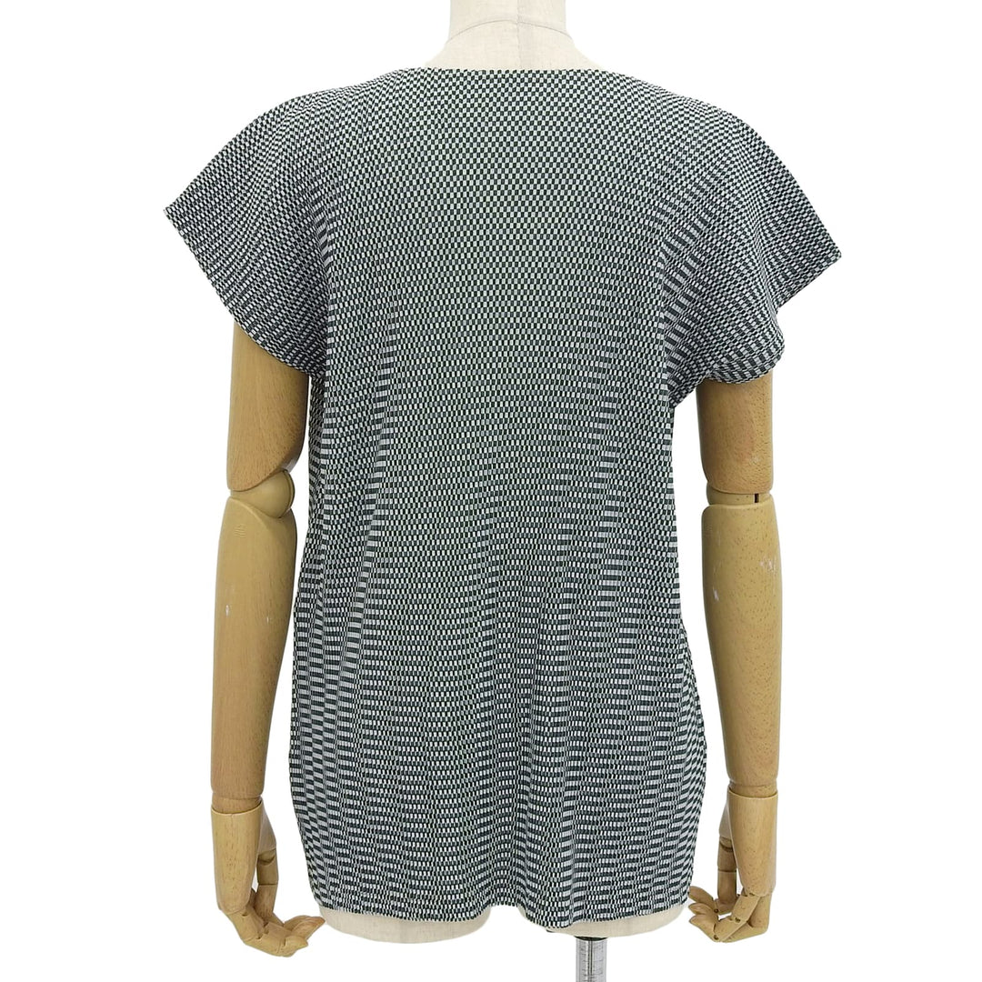 美品▲PLEATS PLEASE プリーツプリーズ イッセイミヤケ PP51-JT473 ブロックチェック 半袖カットソー ブラック ホワイト 3 日本製 正規品