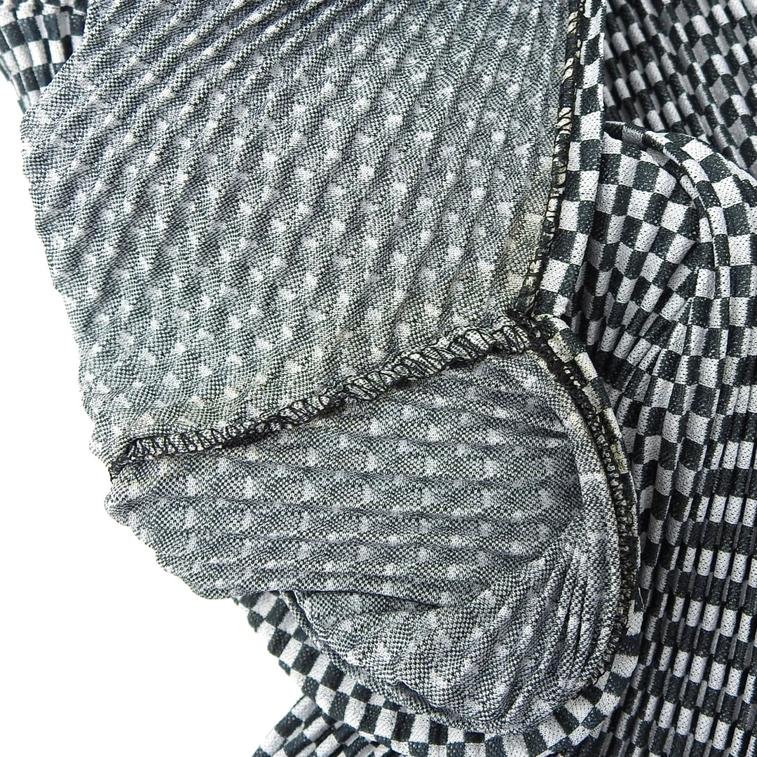 美品▲PLEATS PLEASE プリーツプリーズ イッセイミヤケ PP51-JT473 ブロックチェック 半袖カットソー ブラック ホワイト 3 日本製 正規品