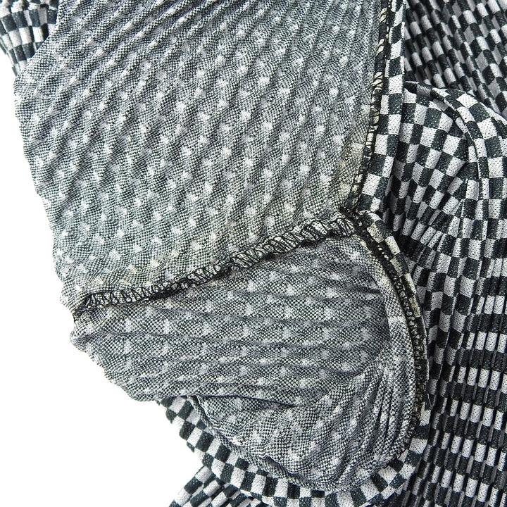 美品▲PLEATS PLEASE プリーツプリーズ イッセイミヤケ PP51-JT473 ブロックチェック 半袖カットソー ブラック ホワイト 3 日本製 正規品