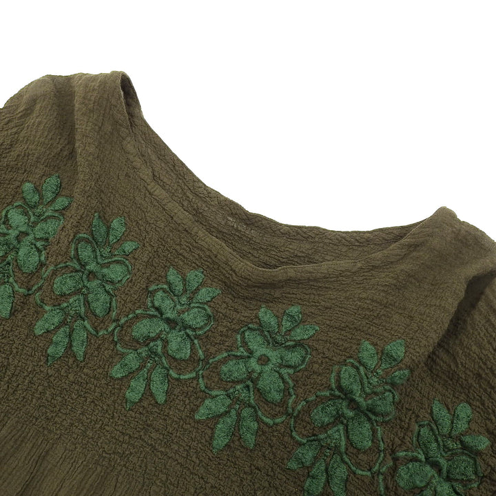 美品▲me ISSEY MIYAKE ミー イッセイミヤケ MI44FT40 カリフラワー フラワー刺繍 7分袖 ワンピース カーキ ― 正規品 レディース