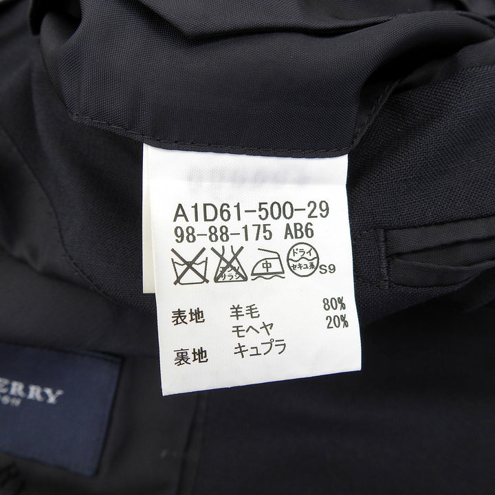 良品▲BURBERRY LONDON バーバリーロンドン モヘア混 ロゴメタルボタン シングル スーツ ネイビー 98-88-175 日本製 正規品 メンズ