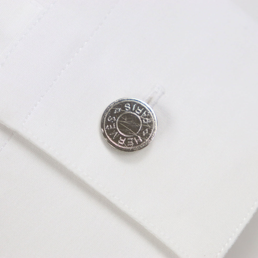 極美品▼HERMES エルメス モザイクジャイアント コットン100% セリエボタン バックプリント 長袖シャツ ホワイト マルチ 40 仏製 メンズ