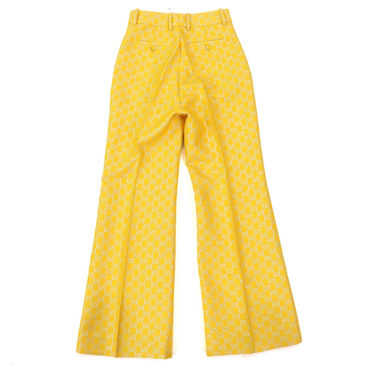 極美品△GUCCI グッチ 20AW 627877 ウール シルク GGジャガード フレアパンツ ベルボトム トラウザー イエロー シルバー 36 伊製 正規品