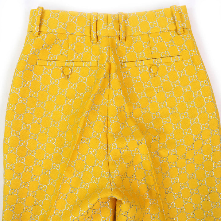 極美品△GUCCI グッチ 20AW 627877 ウール シルク GGジャガード フレアパンツ ベルボトム トラウザー イエロー シルバー 36 伊製 正規品