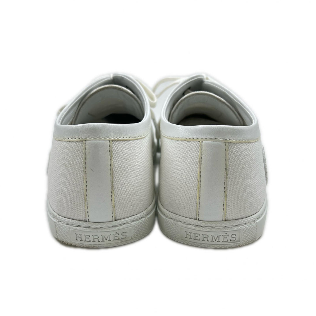 美品▲HERMES エルメス 2024年製 241180Z イノサン キャンバス ロゴ刺繍 パッチ ローカットスニーカー 白 37 レディース 定価127600円