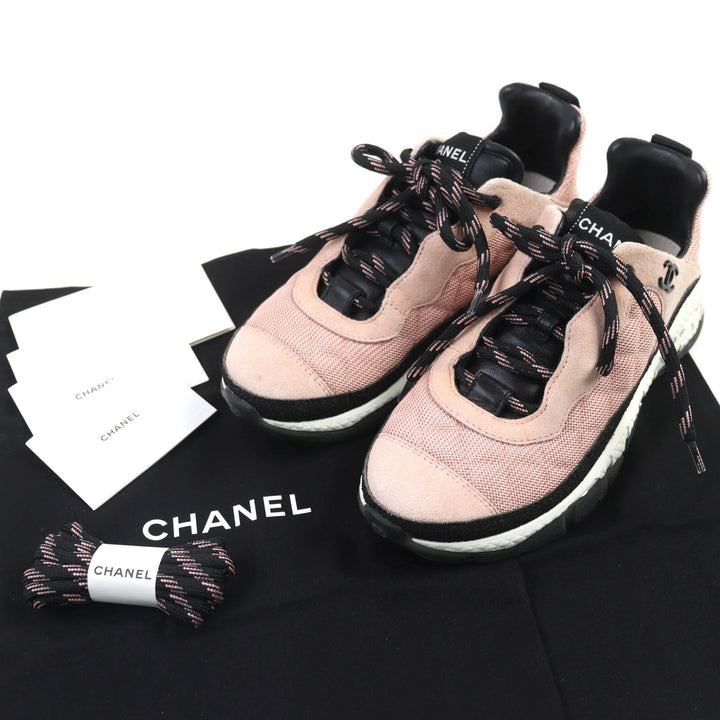 美品△CHANEL シャネル G38290 ココマーク マトラッセ ロゴソール スウェードレザー スニーカー ピンク ブラック ホワイト 36 伊製 袋付
