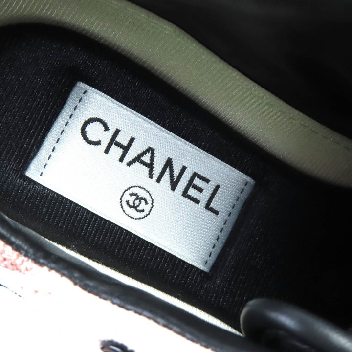 美品△CHANEL シャネル G38290 ココマーク マトラッセ ロゴソール スウェードレザー スニーカー ピンク ブラック ホワイト 36 伊製 袋付