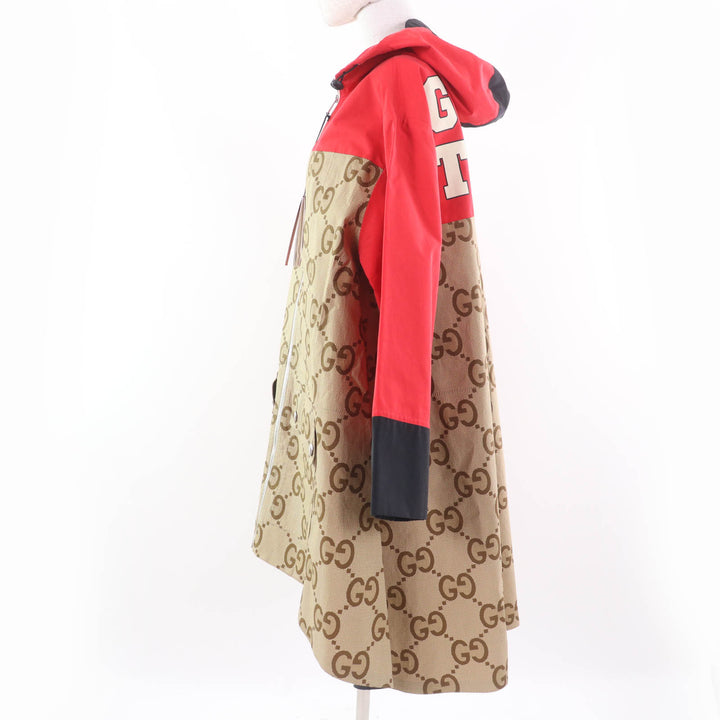 極美品☆GUCCI グッチ 22SS 682981 TIGER コットン100％ GG柄 大判 コート レッド ブラウン 40 ハンガー付 イタリア製 正規品 レディース