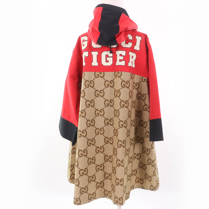 極美品☆GUCCI グッチ 22SS 682981 TIGER コットン100％ GG柄 大判 コート レッド ブラウン 40 ハンガー付 イタリア製 正規品 レディース