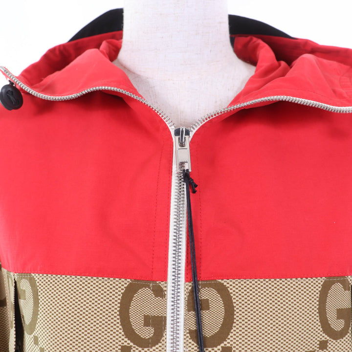 極美品☆GUCCI グッチ 22SS 682981 TIGER コットン100％ GG柄 大判 コート レッド ブラウン 40 ハンガー付 イタリア製 正規品 レディース