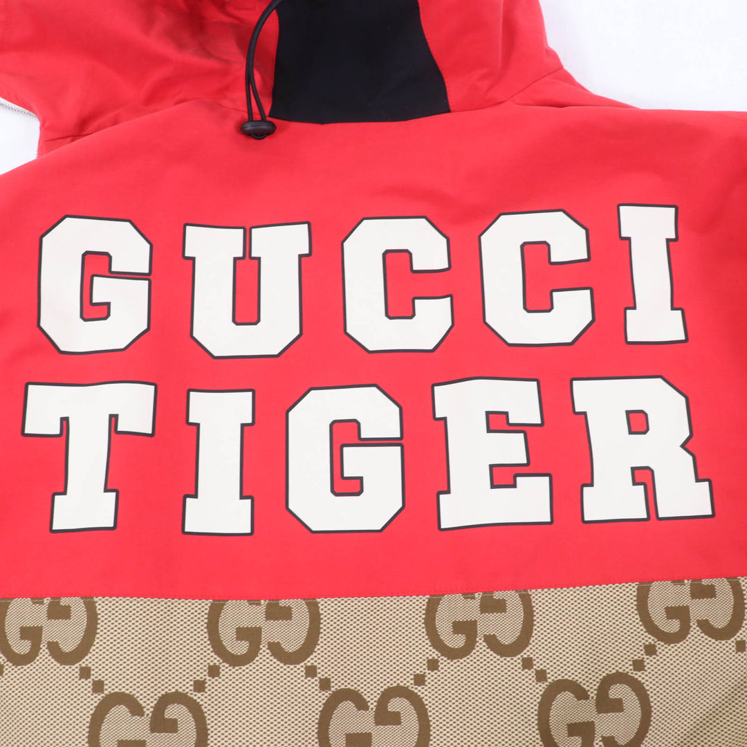極美品☆GUCCI グッチ 22SS 682981 TIGER コットン100％ GG柄 大判 コート レッド ブラウン 40 ハンガー付 イタリア製 正規品 レディース