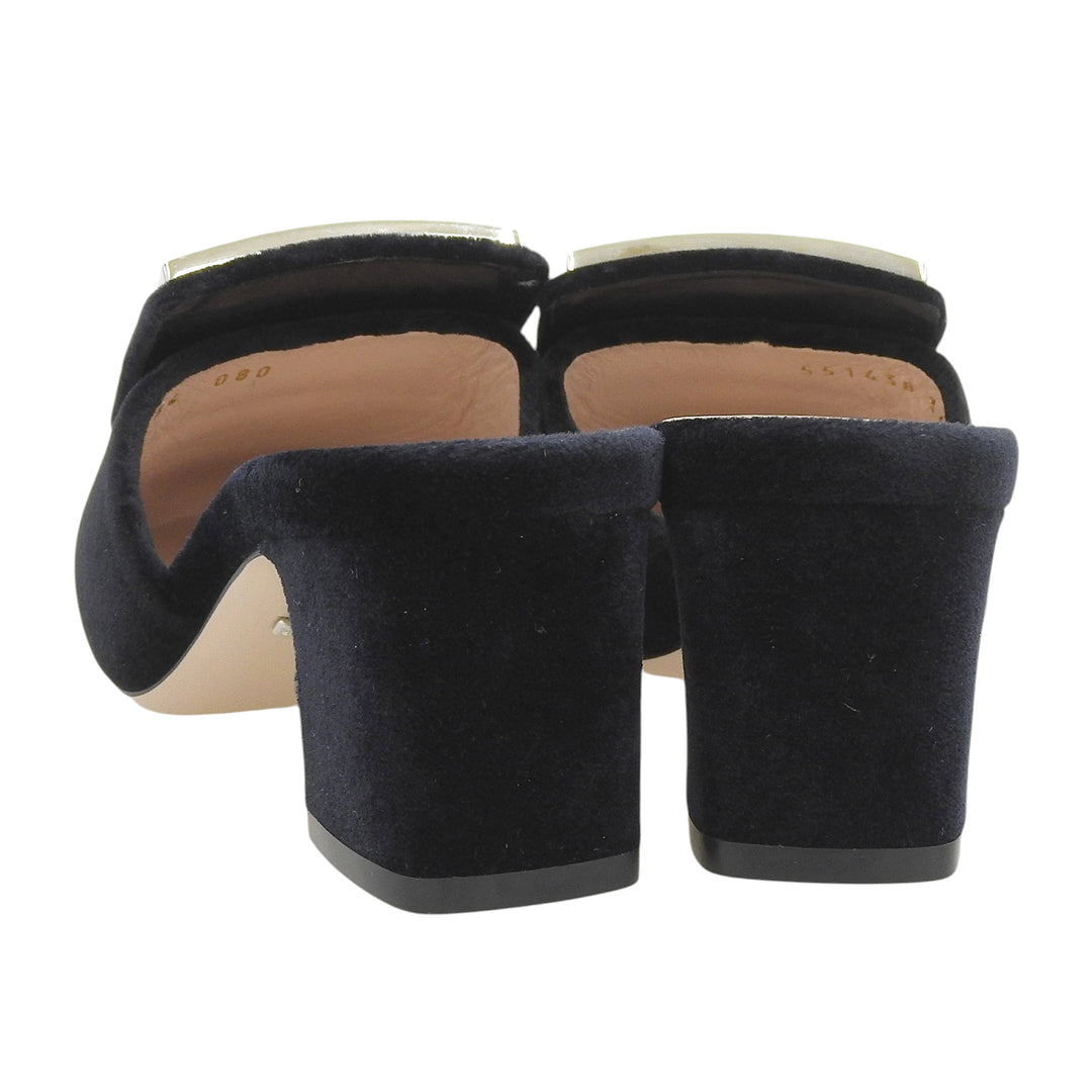 未使用品▲GUCCI グッチ 551438 Gマークビジュー付き SOFTY VELVET ベロア ミュール ブラック 34 箱・保存袋付き 伊製 レディース