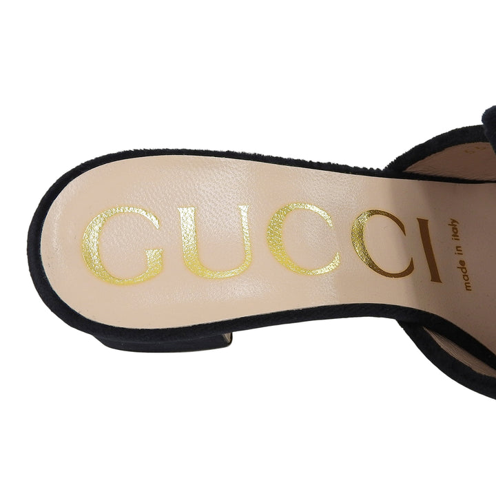 未使用品▲GUCCI グッチ 551438 Gマークビジュー付き SOFTY VELVET ベロア ミュール ブラック 34 箱・保存袋付き 伊製 レディース