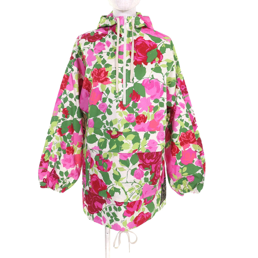 極美品△GUCCI Ken Scott グッチ ケンスコット 650618 コットン ローズプリント ハーフジップ フード付 アノラック パーカー XXXS 正規品