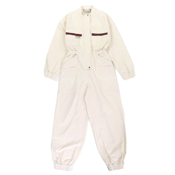 極美品△GUCCI グッチ 610065 コットン100% LE ROSE DI ELIOGABALO ウェブライン ロゴ オールインワン ツナギ オーバーオール L 正規品