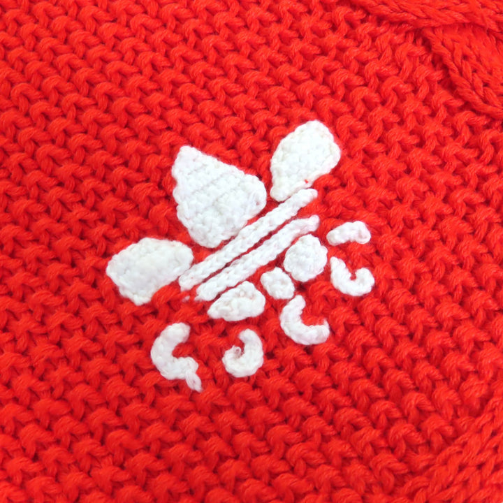 未使用品△GUCCI×adidas グッチ×アディダス 693835 リネン コットン トレフォイル刺繍入り ニット ショートパンツ レッド M 伊製 正規品