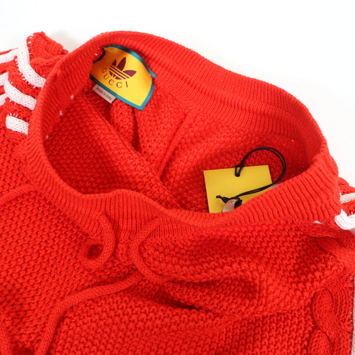 未使用品△GUCCI×adidas グッチ×アディダス 693835 リネン コットン トレフォイル刺繍入り ニット ショートパンツ レッド M 伊製 正規品