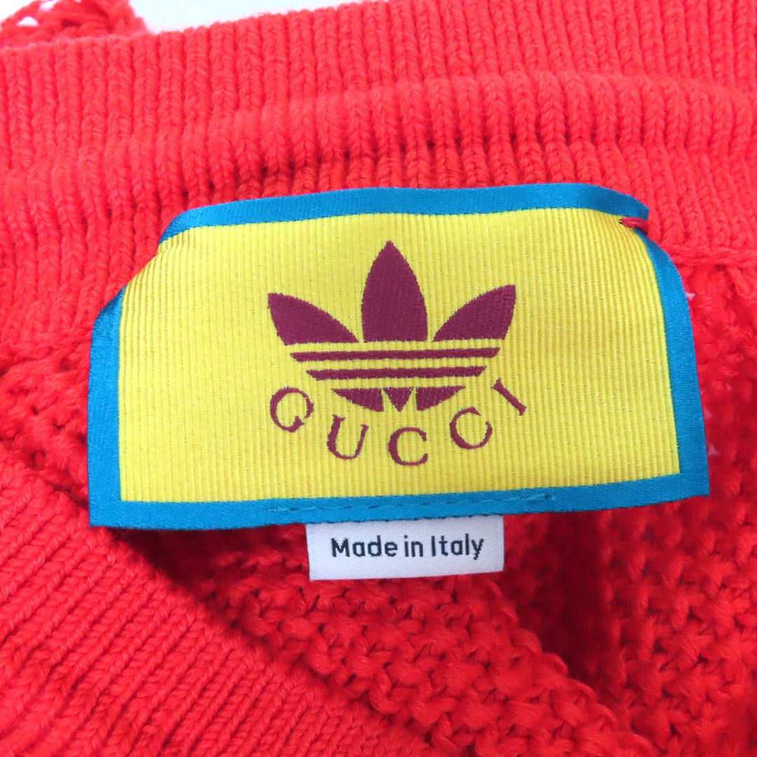 未使用品△GUCCI×adidas グッチ×アディダス 693835 リネン コットン トレフォイル刺繍入り ニット ショートパンツ レッド M 伊製 正規品