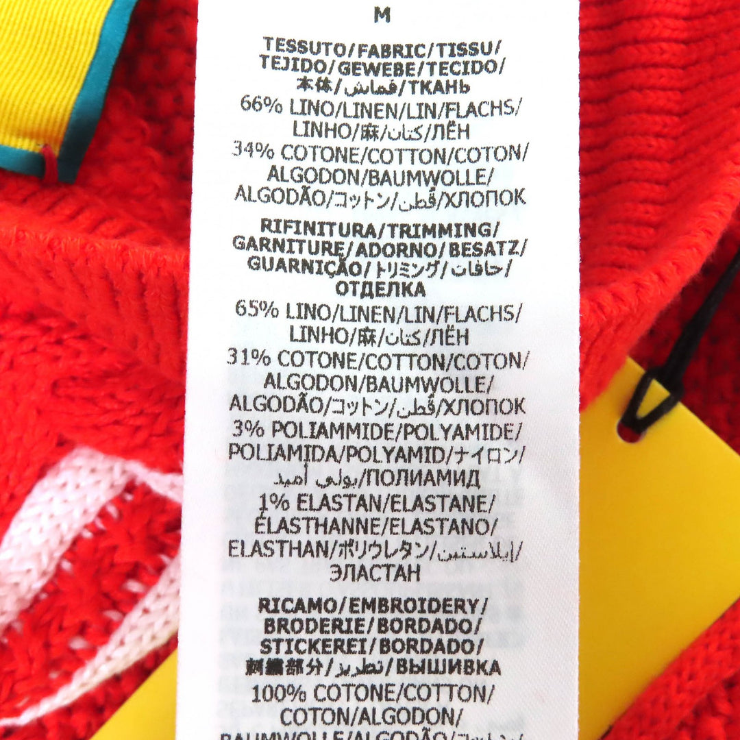 未使用品△GUCCI×adidas グッチ×アディダス 693835 リネン コットン トレフォイル刺繍入り ニット ショートパンツ レッド M 伊製 正規品